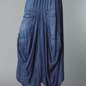 TEMPO PARIS CHAMBRAY BUBBLE SKIRT 712DE NAVY